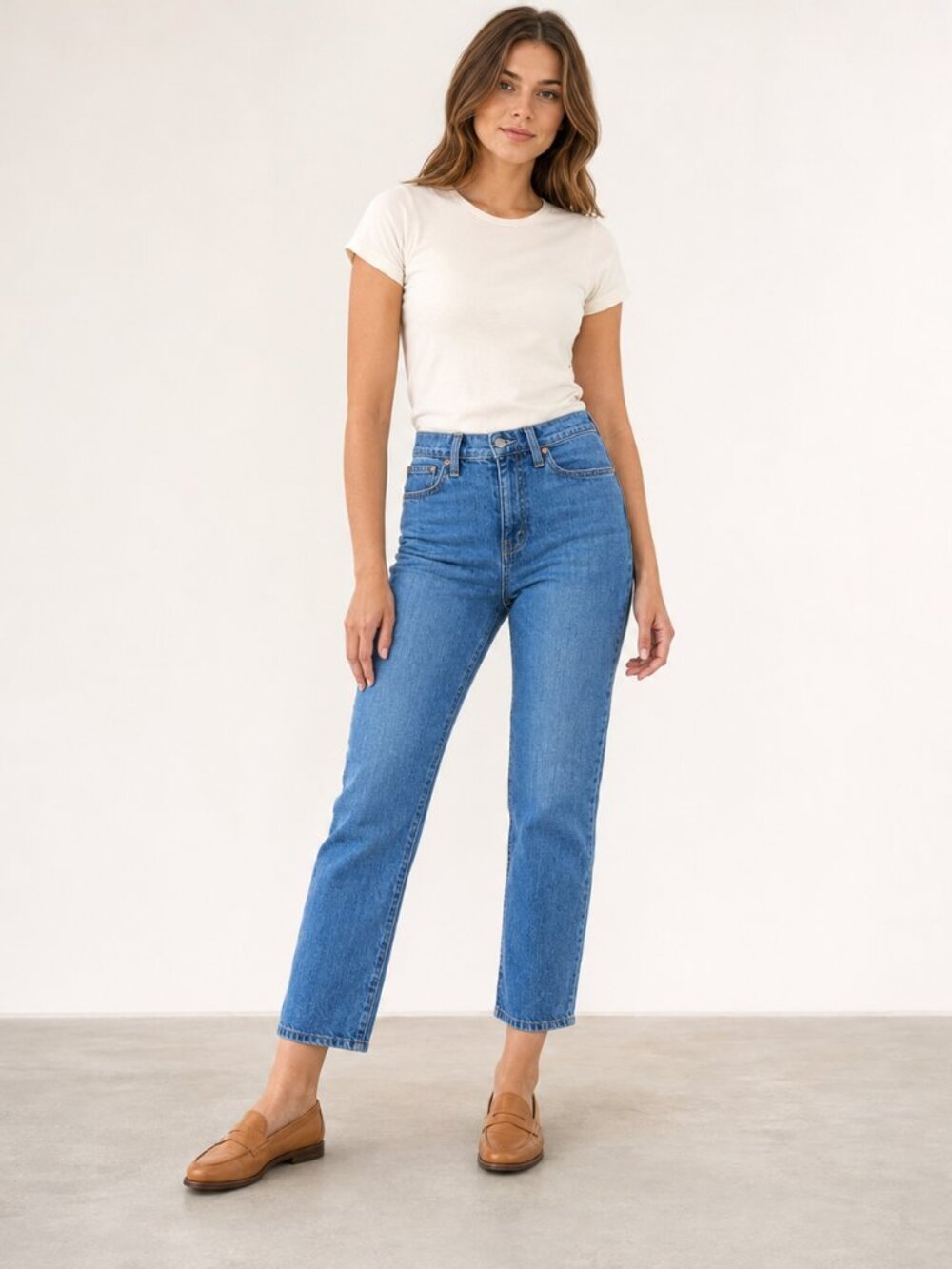 Madewell The Momjean 28 High Rise Straight Leg Blue Denim Jeans